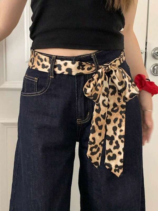 1pc Fashion Leopard Scarf Polka Dot Narrow Women Belt Long Leopard Print Headband Women
