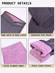 1pc 400g Thick Cloud Fleece Leggings For Women, High Waist Thermal Lined Pants, Warm Christmas/New Year Gift - Multicolor - View 5