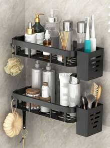 1pc Punch Free Bathroom Storage Rack With Towel Bar Home Bathroom Decor Bathroom Accessories Bathroom Organizer Fall Decor Back To School,Bathroom Accessories, Bathroom Shelf, Bathroom Organizer, Organizer, Makeup Organizer, Shelf, Kitchen Organizer