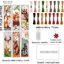 6 Stücke Wald Tiere Thema Kreuzstich Lesezeichen DIY Handwerksset - Beinhaltet Fuchs, Eichhörnchen, Eule, Wolf, Braunbär Kreuzstich Muster - Enthält 6 bedruckte Kreuzstich Stoffe, reichlich Stickgarn, Nähwerkzeuge (Zufallsfarbe) und englische Anleitung - Geeignet für Näh-Bastler und Anfänger - Kann als Heimdekoration oder Lesezeichen verwendet werden