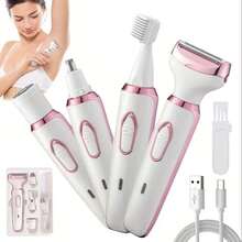 [Women's Electric Shaver] New 4-In-1 Multifunction Electric Shaver, Portable Rechargeable Electric Facial Hair Trimmer With 4 Heads, Women Electric Beauty Shaver For Face, Nose, Legs, Armpits, Grooming Tool, Rechargeable Bikini Trimmer For Women | Painless Body Razors And Facial Hair Remover For Bikini Leg Body Face Underarm, Cordless Body Shaver For Trip, Replaceable Lady Facial Razor, Mother's Day Gifts,Great For Halloween, Christmas Gifts - 白色 - 查看 2