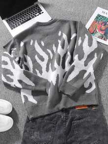 1pc Tween Boy Round Neck Long Sleeve Pattern Detail Casual Sweater