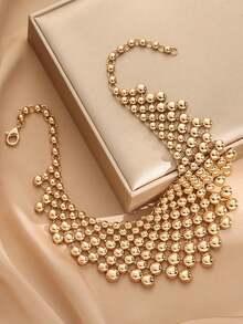 1 chiếc vòng cổ mặt tròn hình học ngoại cỡ làm thủ công bằng kim loại nặng Punk cường điệu phù hợp cho tiệc tùng, trang phục Hip-Hop - Vàng - Xem 4