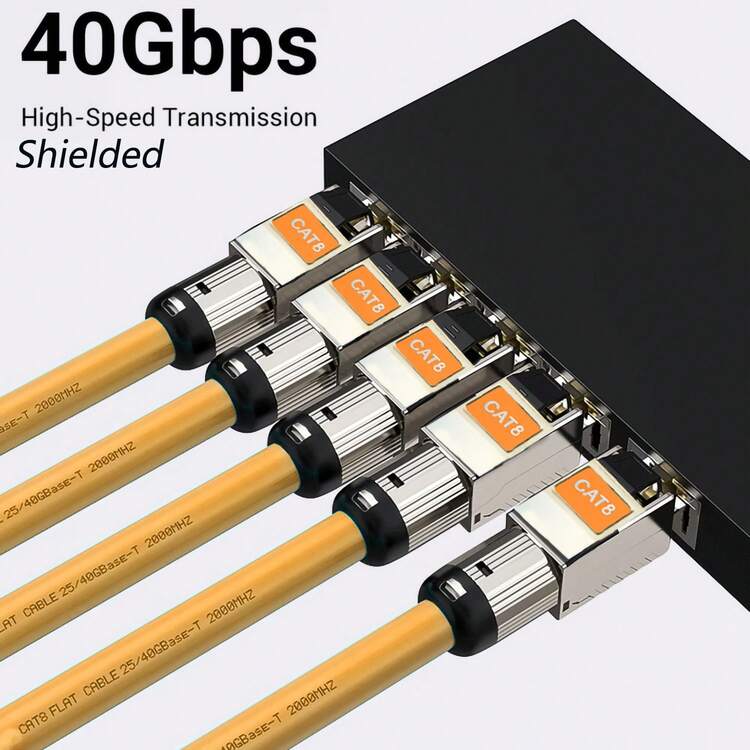 Cat8 工业级以太网电缆，10Gbps 高速屏蔽宽带 LAN 电缆，适用于服务器机房/设备、家庭影院/游戏、室外/室内使用 - 橘色 - 查看 3