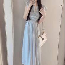 Women Midi Dresses - 霧霾藍色洋裝 - 查看 2
