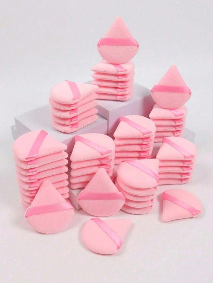 50pcs/30pcs/24pcs/1pc Velvet Triangle Powder Puff Facial Makeup Tools, Makeup Powder Puff Set, Air Cushion Puff Reusable Makeup Sponge, Makeup Gadgets, Loose Powder Puff Wet And Dry Powder Puff, Velvet Makeup Foundation Mixing Sponge Is Suitable For Foundation Cream Air Cushion And Facial Makeup, Suitable For All Skin Types.