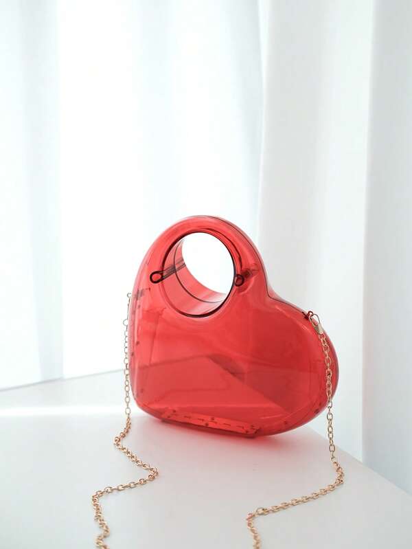 1 pièce Sac à main avec fermoir en métal en forme de cœur transparent, cadeau de la Saint-Valentin, sac de soirée élégant pour femme, pochette minimaliste