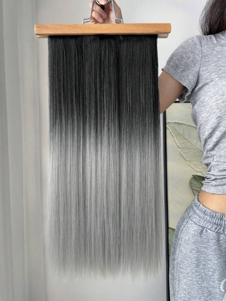 Straight Hair Extensions Long Black Grey Hair Extensions Clip In Hair Extensions For Women 7 Pieces Hair Extensions Fluffy And No Tangled 22-24 Inch