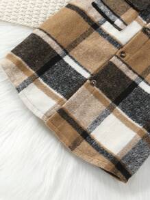 男童优雅法式格纹梭织长袖纽扣衬衫，秋冬款