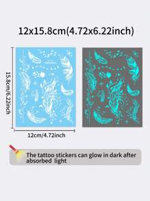 1 Arkusz Duży Rozmiar Niebieski Świecący I Biały Tusz Świecący W Ciemności Oryginalność Body Art Tymczasowe Naklejki Tatuażowe, Brokat Latający Ptak Gwiaździste Niebo Pióra Wzór, Wodoodporny Fałszywy Tatuaż, Trwałość 2-5 Dni, Zakrywający Blizny, Może Być Używany Na Ramionach Nadgarstkach Nogach Talii Szyi Dłoni Klatce Piersiowej Udach Palcach, Prezent Niespodzianka Na Imprezę Urodzinową