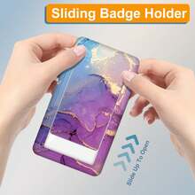 Retractable Badge Holder, Heavy Duty Vertical ID Card Badge Protector Case With Marble Texture, Suitable For Work Office Nurse Medical Student Teacher, For Ladies, Dark Purple,School Supplies,Back To School - one-size - View 6