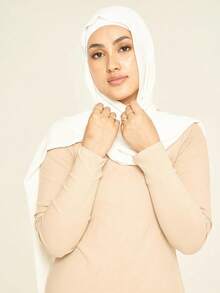 1pc Natural Solid Color Muslim Chiffon Hijab Scarf - White - View 2
