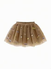 mini bala 2025 Spring Sweet Layered Tulle Skirt For Girls - Coffee Red Tone - View 2