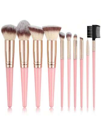 3件/10件粉色化妆刷套装包含：粉底刷、散粉刷、眼影刷、睫毛刷等。是送给女性和女孩的完美礼物——满足所有化妆需求。化妆刷套装、化妆刷套装、化妆刷套装、全套化妆刷、化妆刷套装、全套化妆工具、化妆刷套装、化妆刷套装、化妆礼品套装