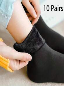 1/2/5/10 Pairs Solid Color Pattern Women Unisex Couples Mid-Calf Socks Winter Holiday Gifts, Fall Socks - Multicolor - View 24