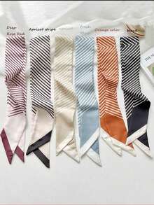 6 件装条纹头带套装 - 6 种颜色真丝发巾和发带，适合女士和女孩 | 日常、海滩、运动、派对发饰、学校用品、大学秋季配饰 - 彩色 - 查看 3