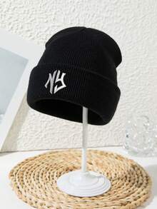 1 件男女通用刺绣“NY”字母户外徒步街头休闲亚克力无檐便帽，纯色，针织帽，秋冬秋季服装 - C - 查看 14