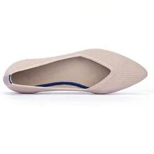 Womens Flat Shoes Classic Pointed Toe Flats Knitted Dress Shoes Soft Comfortable Dressy Flats Women - 6042ecru - 查看 7