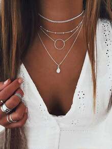 1pc European & American Retro Bohemian Style Simple Pendant Necklace With Metal Hoop & Water Drop Charm NightOut Unleash Your Style-Girls' Night Out, Bold And Dazzling SeasideVibes Get Into Beach Mode And Unwind