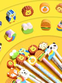 48pcs Cartoon Character HB Pencils With Cute Erasers, School Supply Set, Includes Random Mixed Cartoon Pencils With Adorable Erasers, Suitable For Back To School Students And Kids, Back To School Gift Set, Back To School Supplies (12pcs/24pcs/48pcs)