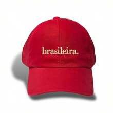 Unisex Dad Hat In 100% Cotton Twill, Brazilian Custom Curved Brim. - Red Embroidered Beige - View 1