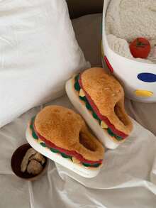 XIXITIAO Nuevas pantuflas unisex cómodas y cálidas con diseño creativo y divertido de hamburguesa, adecuadas para parejas, para uso en interiores con suela suave antideslizante - Amarillo - Ver 6