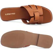 Dressy Summer Flat Sandals With Square Open Toe - màu nâu - Xem 7