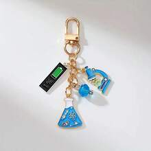 1 Peça Chaveiro de Liga Metálica com Pingente de Óleo Gotejante, Químico, DNA, Microscópio e Béquer - Escolha Perfeita para Amantes da Ciência, Acessório Azul para Carro, Bolsa, Escola, Estilo Gótico Fofo Y2K - Azul - Visão 6