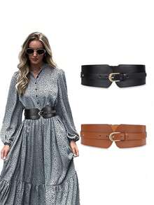 1PC 女士宽边复古松紧腰带 PU 皮革时尚搭配西装连衣裙外套腰部松紧装饰腰带展现您的完美身材