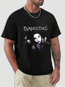 EWH Retro, Rock, Men's Short Sleeve, T-Shirt, Evanescence Band, Iconic, Printed, Loose Street, Top, Music, Culture, Street Style - 黑色 - 查看 2