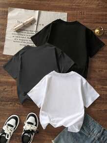 3pcs/Set Boys' & Teens' Casual Printed Round Neck Short Sleeve T-Shirts, Summer Tops