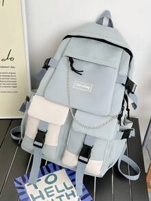 时尚纯色大容量女士背包，适合中学生和大学生的校园返校书包，轻便休闲户外旅行度假背包，多功能拉链开合日常通勤办公室背包