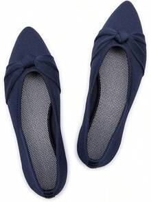 Womens Flat Shoes Classic Pointed Toe Flats Knitted Dress Shoes Soft Comfortable Dressy Flats Women - Navy Blue - 查看 2