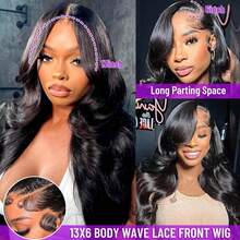 13x6 Body Wave Lace Front Wigs Human Hair Pre Plucked 250% Density HD Lace Front Wigs Human Hair With Baby Hair Brazilian Full Frontal Lace Wigs Human Hair For Women Natural Black 40 Inch - Natural Black - 查看 4