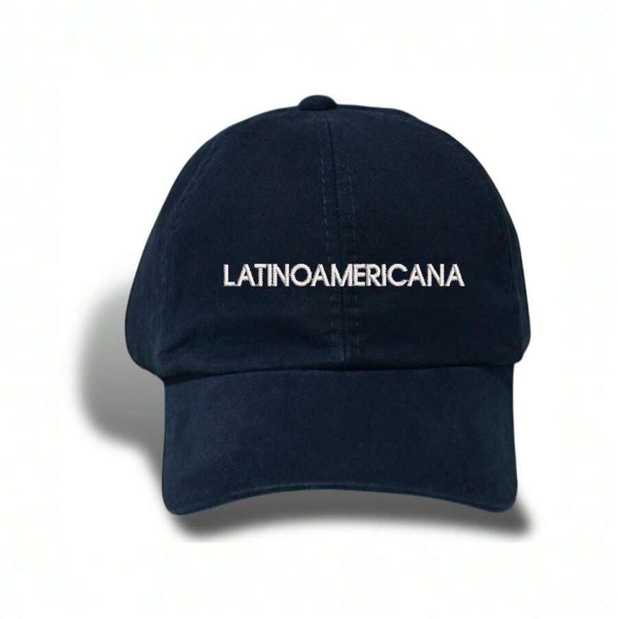 Unisex Dad Hat In 100% Cotton Twill Curved Brim Personalized Latinoamericana - 海軍藍繡花白 - 查看 1
