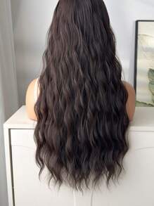 Clips In Hair Extensions 7 Pcs Hairpieces Brown Color 24 Inch Long Natural Wavy Wave Heat Resistant Fiber Synthetic Hairpieces For Women Party Daily Used