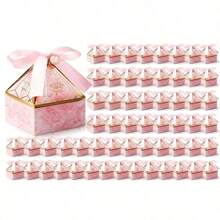 10/20个/包派对礼盒纸质糖果盒配丝带，适合小礼物，圣诞节，婚礼回礼盒，圣诞糖果盒方形，带盖小礼盒，适合派对，回礼，婴儿，洗礼，新娘手工制作招待客人的神秘盒子