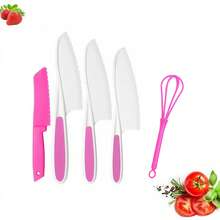 Juego de cuchillos para niños - Juego de cuchillos de cocina Montessori para niños, incluye tabla de cortar y cuchillos de juguete con textura, utensilios de cocina para niños y niñas de 3 a 10 años, color aleatorio - Rosa - Ver 3