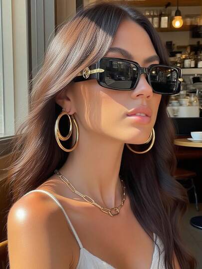 1 Pair Classic Casual Rectangular Glasses For Women, Retro Elegant Luxury High-Quality Fashion Glasses, Fashionable And Portable, Suitable For All Face Shapes, Applicable For Daily Life, Outdoor, Vacation, Driving, Travel, Party, Beach, Camping, Hiking, Leisure Eyewear Rectangular Shape Shades