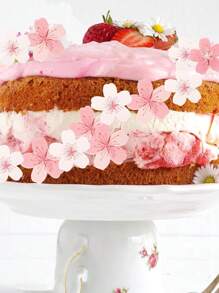 60pcs-Edible Cherry Blossoms Cupcake Toppers Edible Cherry Blossoms Flowers Cake Decorations Wafer Paper Flowers Cupcake Topper For BabyShower Wedding Birthday Party Decorations Supplies Colorful,Spring Theme Party
