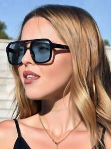 1 件双光束飞行员时尚眼镜，时尚个性化，适合日常、户外、驾驶、旅行、派对飞行员形状太阳镜