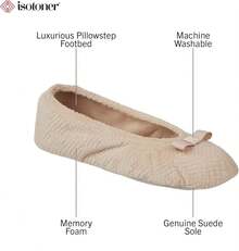 Isotoner Women's Diamond Microterry Ballerina Slippers - Kim cương Taupe - Xem 2