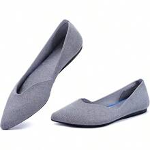 Womens Flat Shoes Classic Pointed Toe Flats Knitted Dress Shoes Soft Comfortable Dressy Flats Women - 6042灰色 - 查看 1