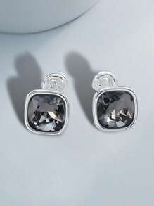 1pc Spanish Retro Style Plated Silver Crystal Drop Earrings, Suitable For Women Party, Banquet, Holiday Gift