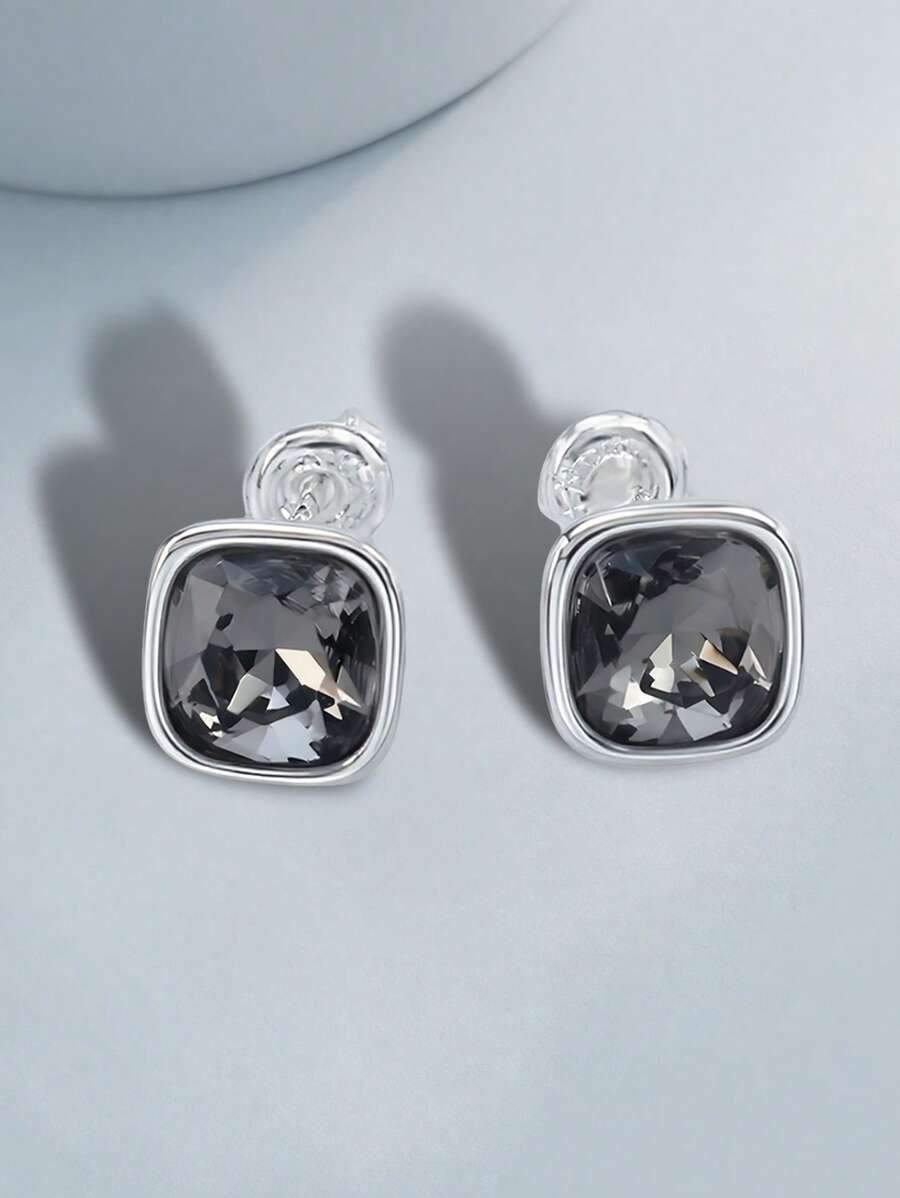 1pc Spanish Retro Style Plated Silver Crystal Drop Earrings, Suitable For Women Party, Banquet, Holiday Gift