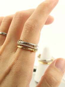 1pc Stacked Ring With Inlaid Cubic Zirconia, Copper Material, Fashionable And High-End Wedding Ring For Women