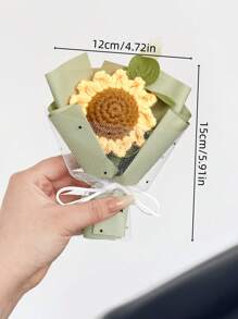 1pc 15*12cm Delicate Mini Handmade Knitted Bouquet With Tote Bag - Two Colors Sunflower Bouquet, Home Decor, Room Decoration Gift, Matte Thick Tote Bag With Thank You Label And Ribbon, Teacher Gift - Perfect For Indoor, Outdoor, Dating, Party, Festival, Home, Office, Mother's Day, Father's Day, Christmas, Graduation, Thanksgiving, Valentine's Day, Wedding, Teacher's Day, Ideal Gift For Family, Teachers, Relatives And Friends