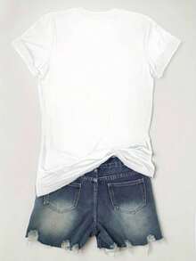 Women's Cartoon Print Casual Loose Daily Simple Style Round Neck Short Sleeve T-Shirt Tops Cute Tops, Micro Elastic, Non-See-Through, Easy Care Material, Perfect For Daily Wear