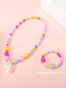 Set de 2 piezas de pulsera y collar con cuentas con diseño de unicornio lindo para niñas, accesorios de joyería de princesa, adecuado para fiestas de niñas y regalos de cumpleaños