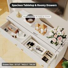 Fumei 6 Drawers Dresser For Bedroom, 47.2" Wide White Dresser Wood Rustic Chest Of Drawers With Large Drawers & Bar Handles,Natural Texture,Drawer Organizer For Living Room,Hallway And Entryway - 15.6 英吋深 x 47.2 英吋寬 x 33.5 英吋高(6 個抽屜) - 查看 4